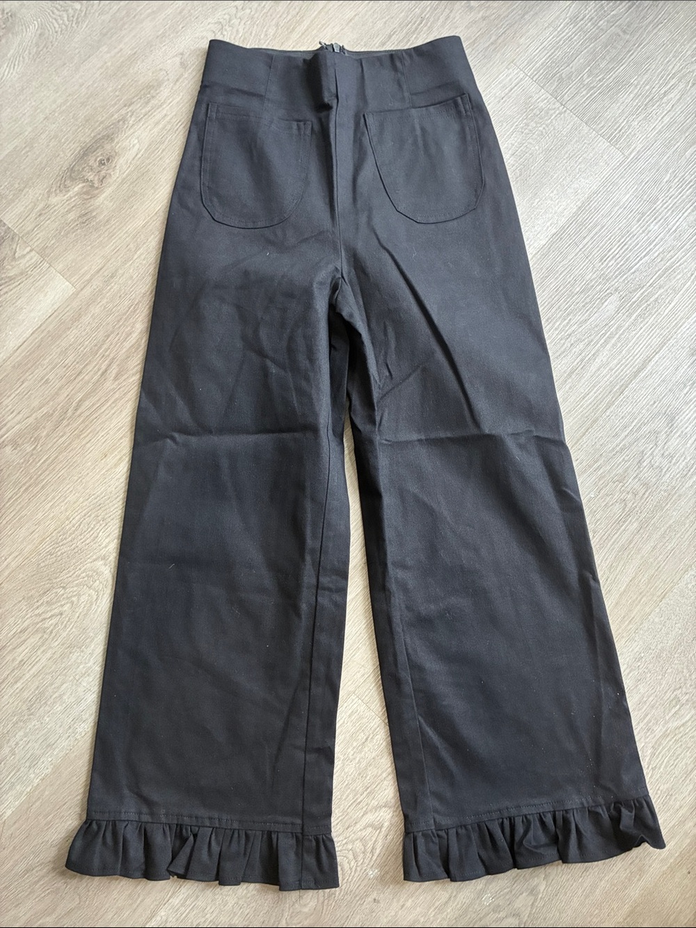 Glam Black Wide Leg Ruffle Hem Pants